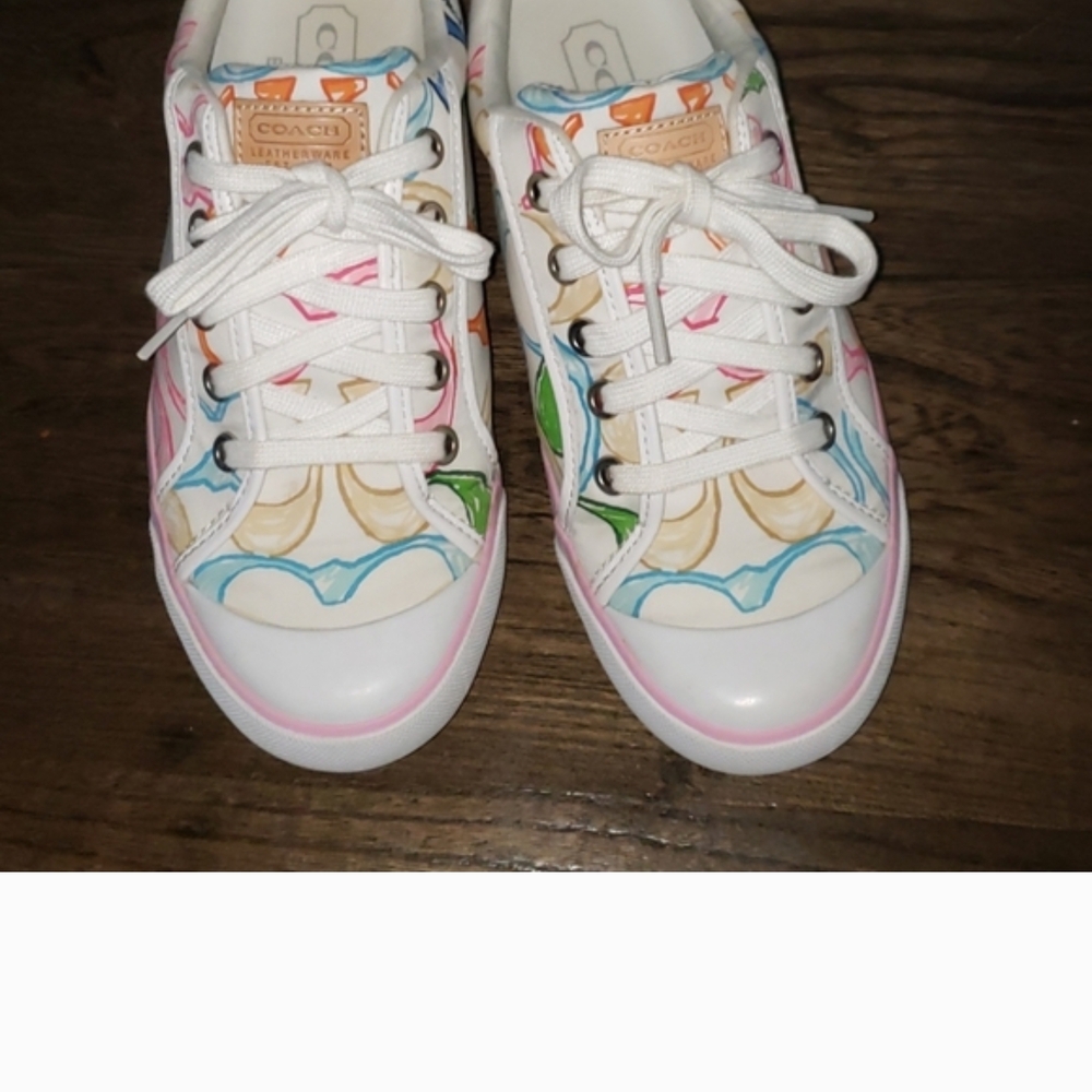 Coach White and Orange Patterned Sneakers